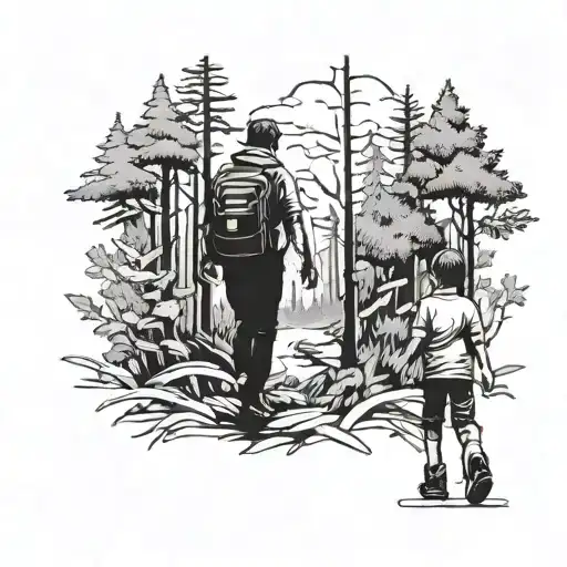 Man Walking Through Forest Showing Kids Hands