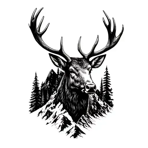 Elk All Black Head Antler Mountain