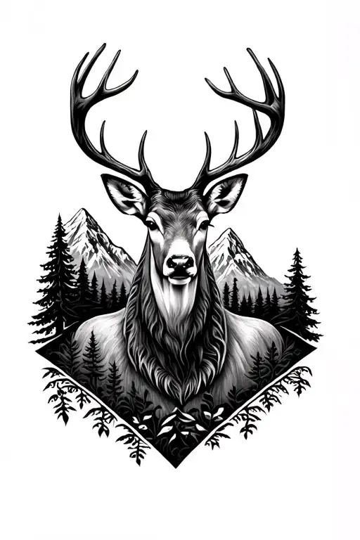 Deer With Mountains And Trees