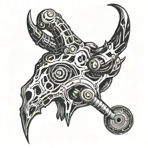 Sign Of Horns Made By A Cybernetic Arm Holding What Caught In Fire