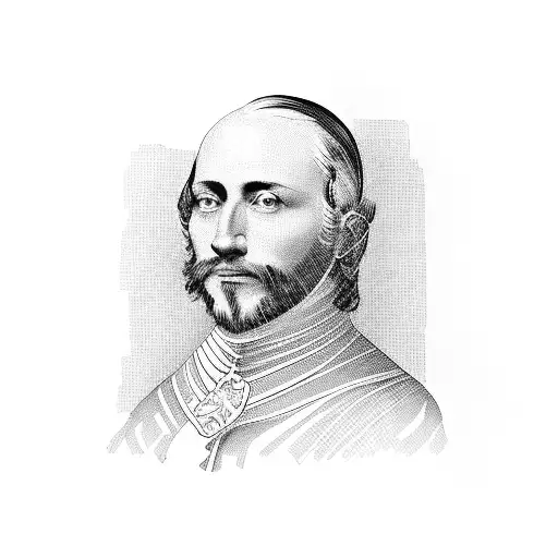 A Blackwork Portrait Of A Famous Historical Figure Surrounded By Open Books