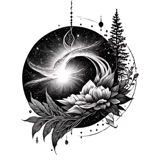 A Cosmic Symphony Merging With Nature Elements