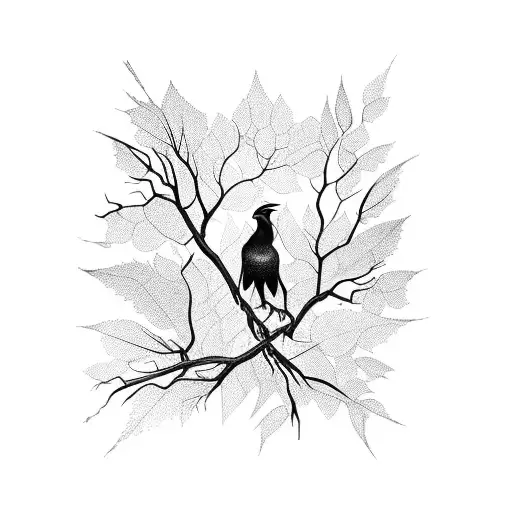 A Monstrous Crow Perched On A Leafy Branch