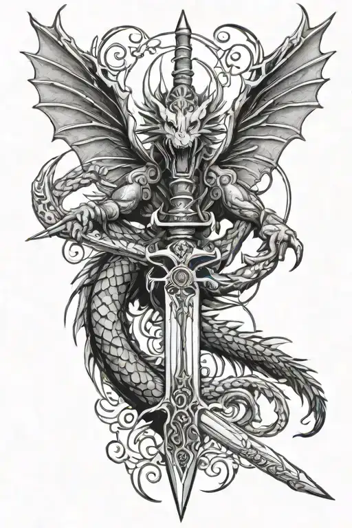 Dragon Front Open Wings Sword Surrounded