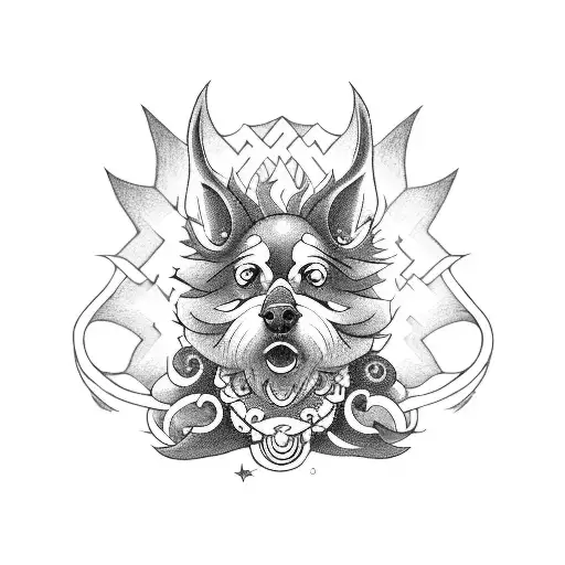 A Mythical Dog Creature With Elements Of Witchcraft