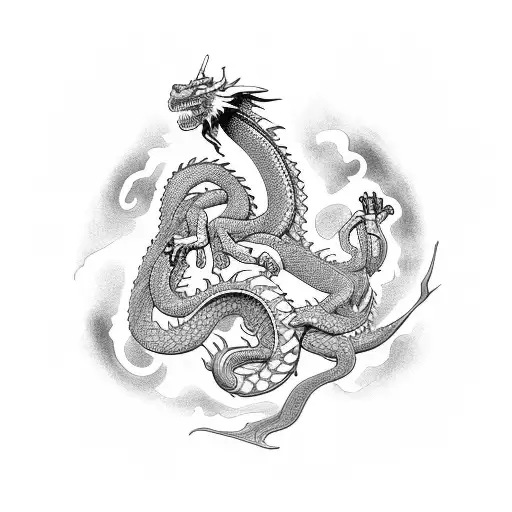 Dragon Killing A Giant Snake