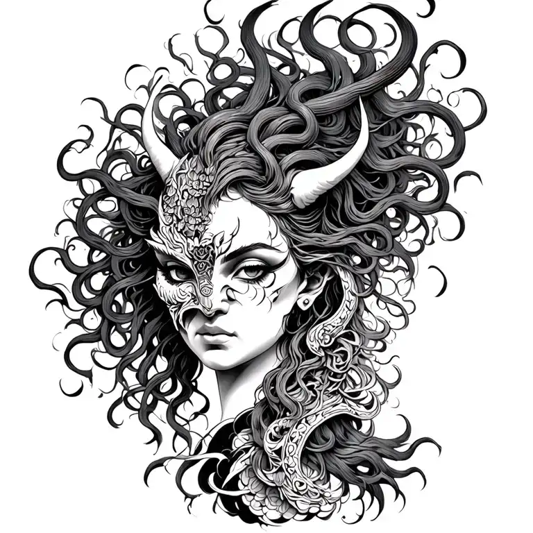 Medusa Goddess With Oni Mask