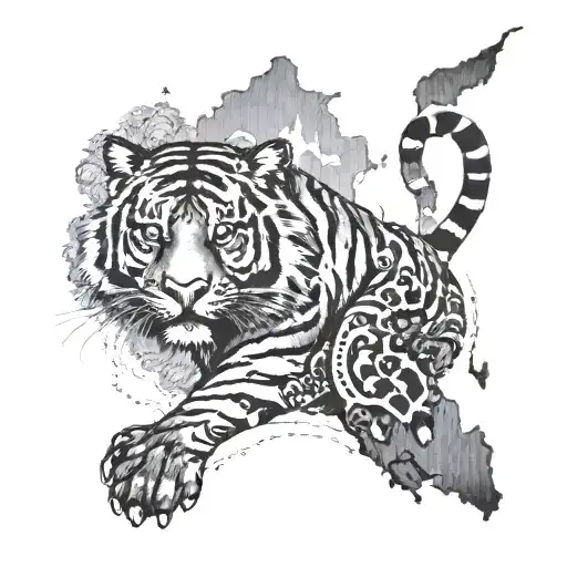 A Tiger Roaming Through A Detailed Map Of Thailand
