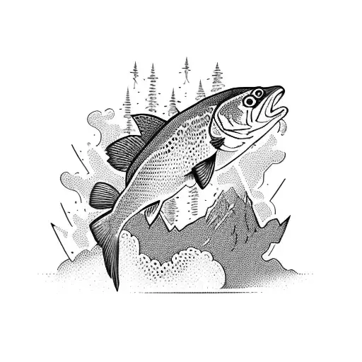 A Trout Leaping Over A Mountain Range