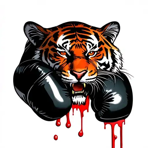 Boxing Gloves With Tiger Looking At The Background Looking Blood Thirst
