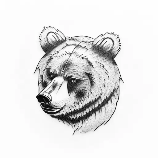 Side Profile Bear Head With Fur Going Up Into Sleeve