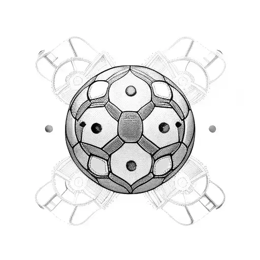 A Dynamic Blackwork Tattoo Of A Soccer Ball Surrounded By Mechanical Gears