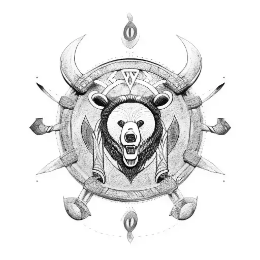 Blackwork Viking Ship With Bear Figurehead