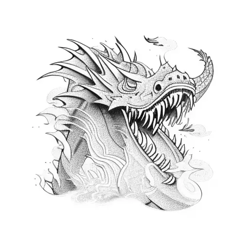 A Fierce Dragon Breathing Fire Surrounded By Crashing Waves