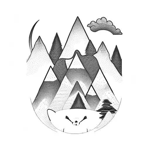 A Majestic Mountain And Tree Landscape With A Dog And Cat Exploring Life And Death