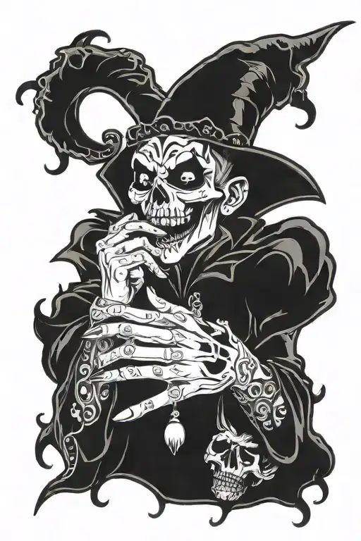 Hand Size Creepy Jester Design With Smoke And Skulls Surrounded