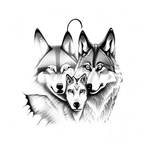 The Pack Of 3 Wolfs In The Dark Forest