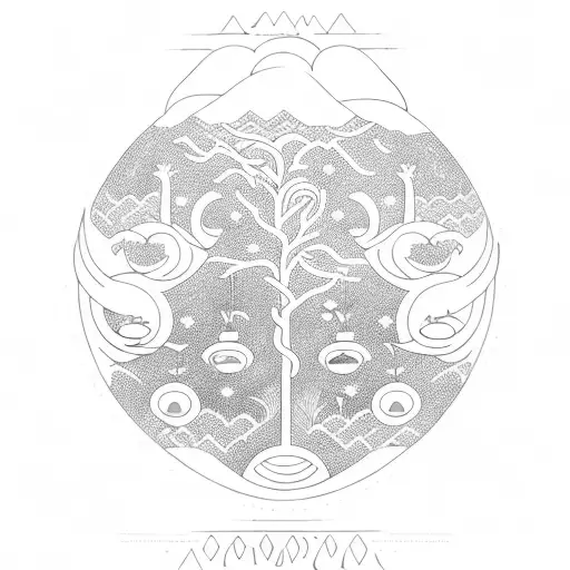 Yggdrasil World Tree With Fishes Swimming Around It