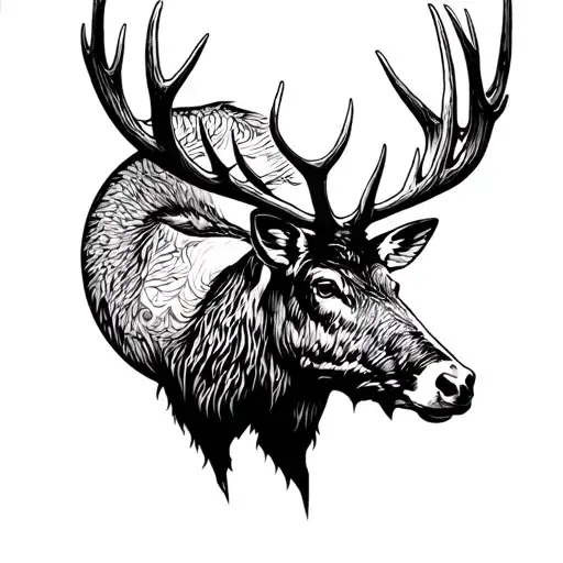 Elk Black With Antlers