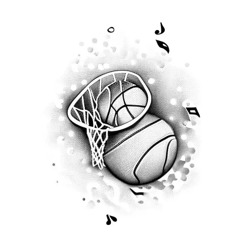 A Basketball Player Dribbling To The Beat Of Music Notes