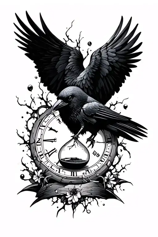 Crow With Broken Hour Glass