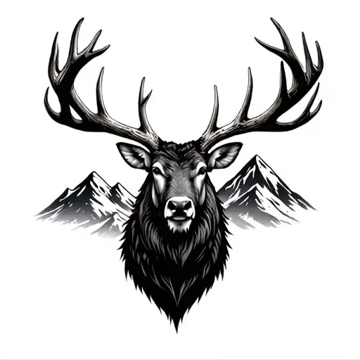 Elk All Black Head Antler Mountain