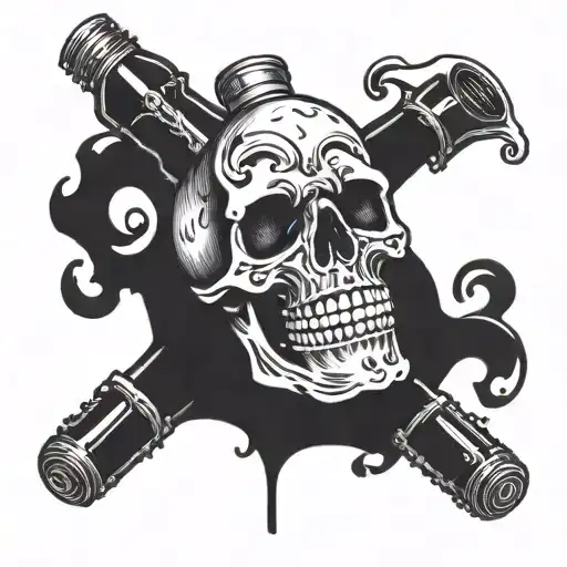 Skull With Beer Bottle