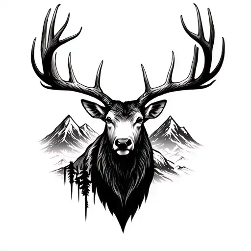 Elk All Black Head Antler Mountain