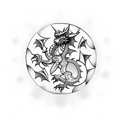 Welsh Dragon Surrounded By Footballs