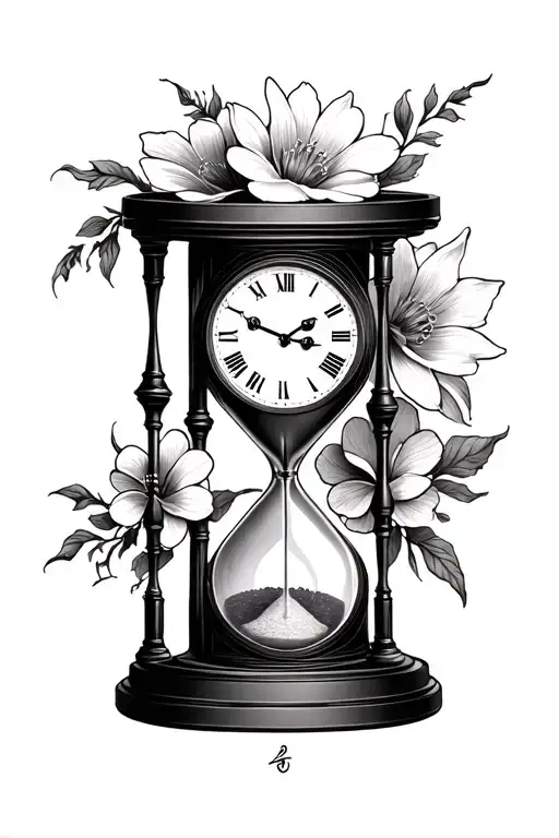 Hourglass Clock And Achantes Flower