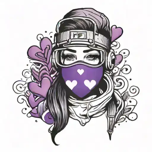 Girl Wearing Ski Mask With Purple Hearts And The Word Top All Over It