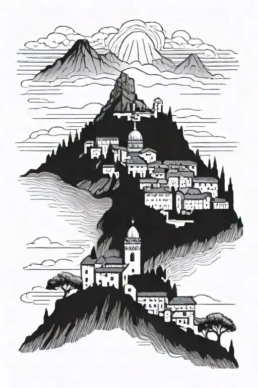 Italian City Built On Mountain Overlooking A Volcano