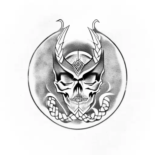 A Skull Adorned With Viking-inspired Carvings And A Dragon Emerging From Its Eye Sockets