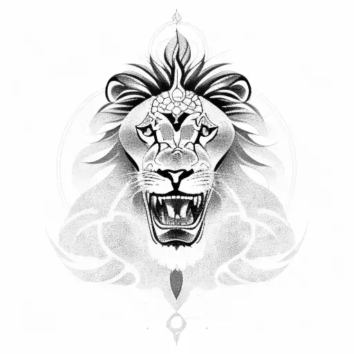 A Lion Zodiac With Sun Flames And Fire Diamond
