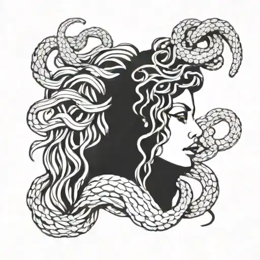 Medusa Portrait Tattoo With Snakes In Her Hair Tangled Together