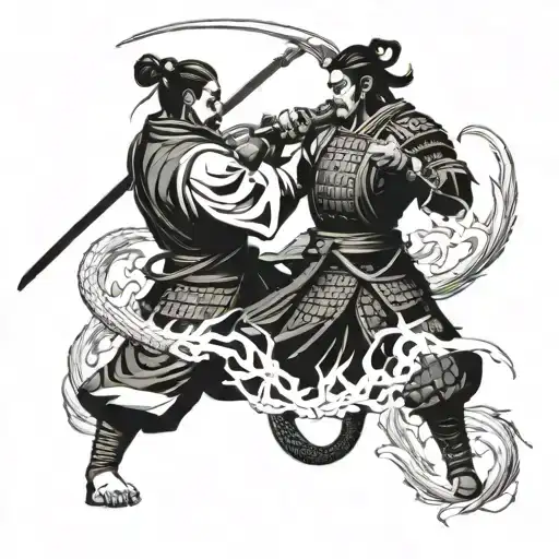 Samurai Fight A Dragon Breathing Fire