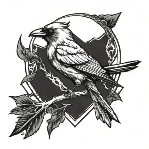 Silver Raven Perched On Black Arrow