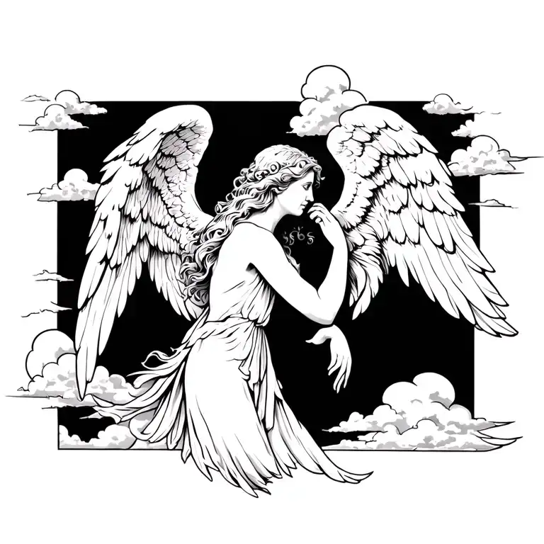 Angels Tattoo With Clouds Background