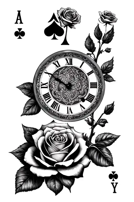 Playing Cards Roses And A Clock