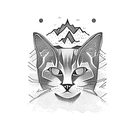 A Majestic Mountain Range With A Black Cat Perched On Top