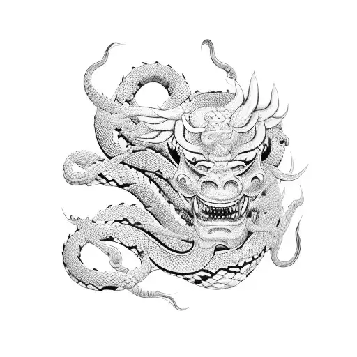 Side View Hannya Mask With Snake Elements