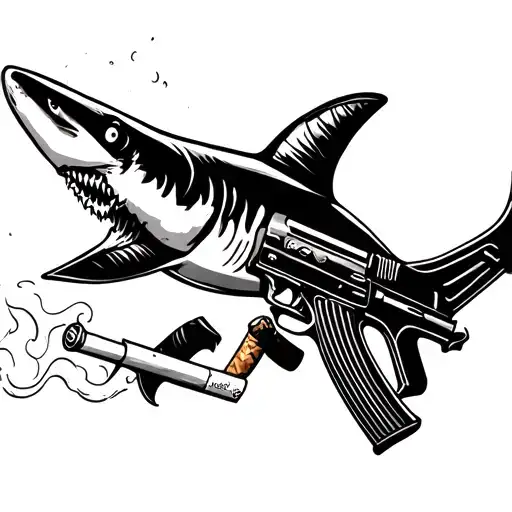 Shark Attached With An Ak 47 Smoking A Cigarrette
