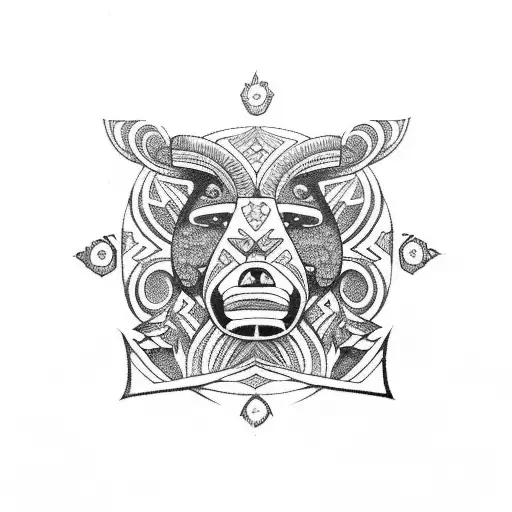 Polynesian Style With Ornaments And Bear