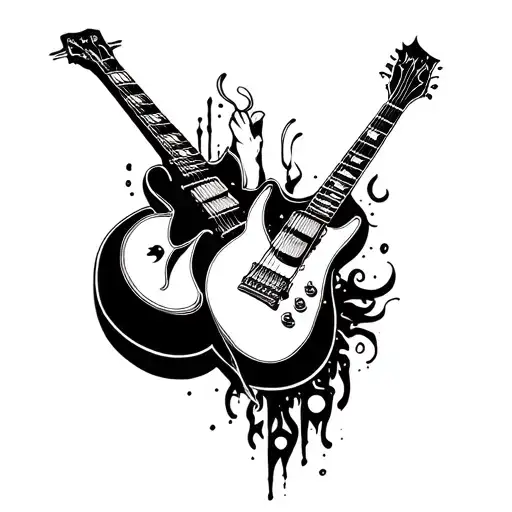 Gothic Hand Tattoo And With Guitar Electrick On It