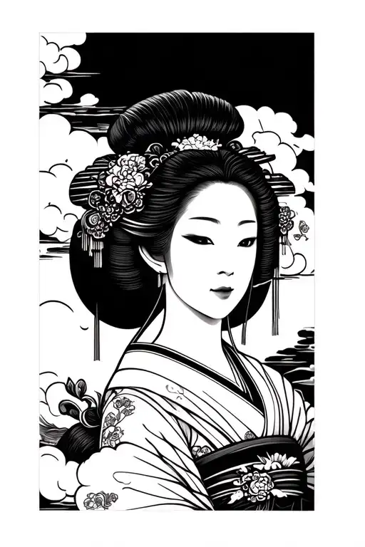 Make A Decal Of An Oriental Geisha With A Cloud Effect In The Shaded To Do It On The Forearm