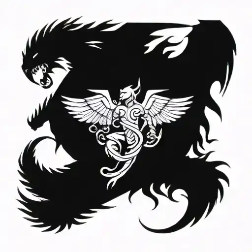 Tribal In Arm With Angel Killing A Dragon Wrapped