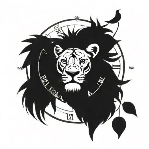 A Tattoo About A Lion In The Jungle With A Clock Giving The Time Of Birth Of My Son