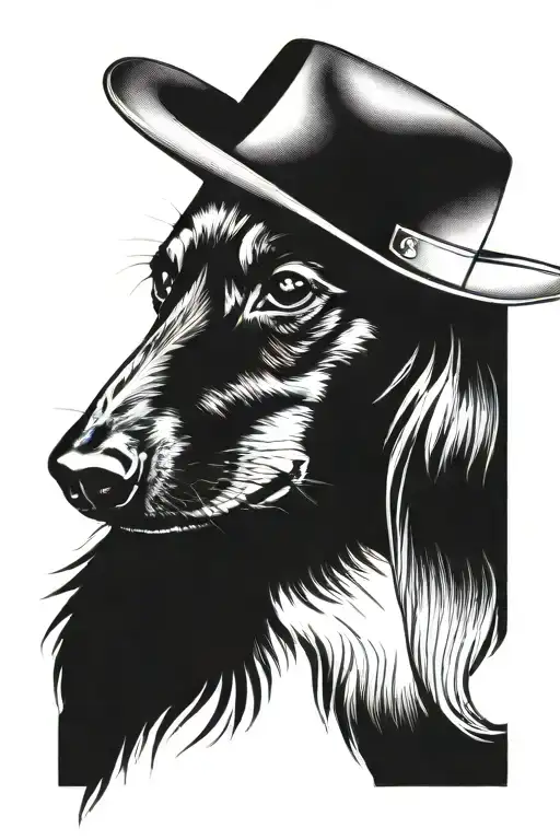 Long Haired Dachshund Head With Cowboy Hat