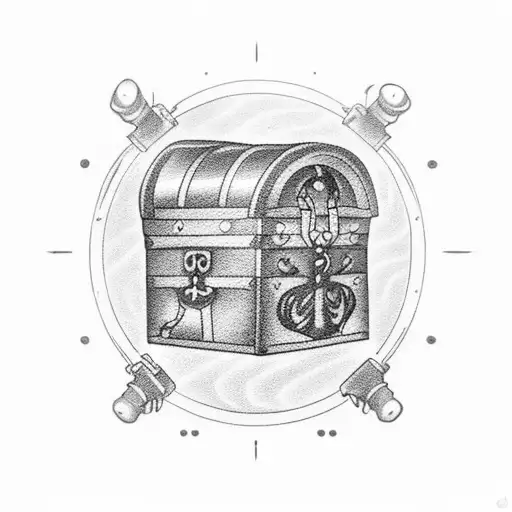 A Blackwork Tattoo Of A Treasure Chest From Treasure Planet With A Gaming Controller Inside