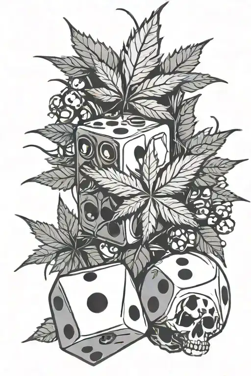 Dice And Weed Leaf Intertwined